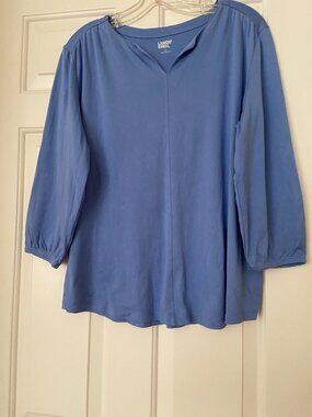 Land's End Top Blue sz  L Long Sleeves Split Color 60% Cotton 40 %Viscose